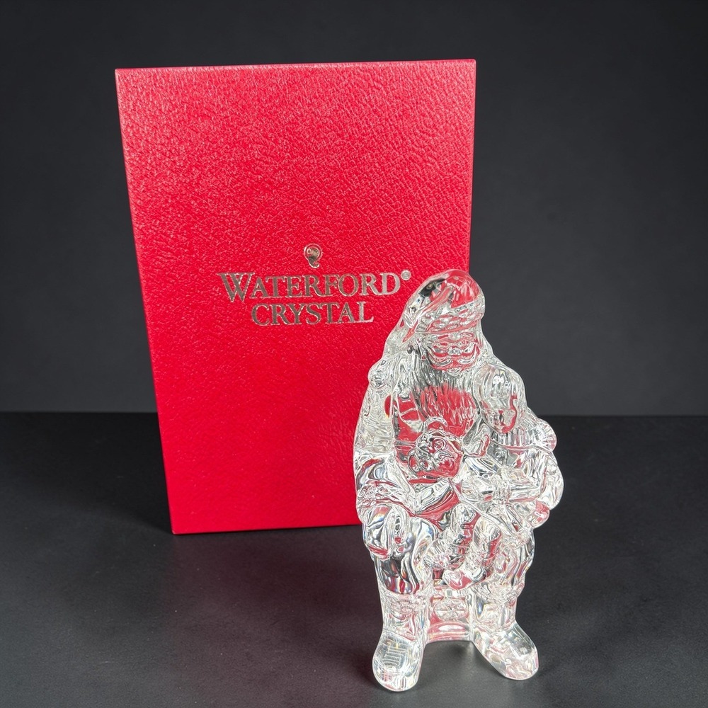 Waterford Crystal Santa with Child Figurine Holiday Collection Clear Glass Boxed